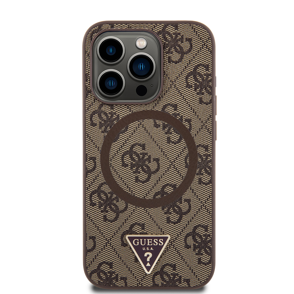 Apple iPhone 15 Pro Case Guess Original Licensed Magsafe Charging Featured PU Triangle Logo 4G Patterned Cover - 20