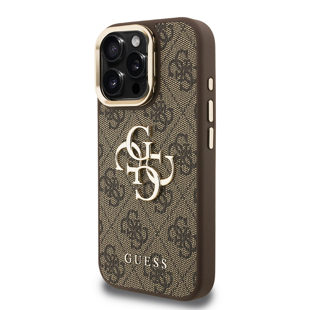 Apple iPhone 15 Pro Case Guess Original Licensed PU Leather 4G Patterned Metal Big 4G and Text Logo Camera Stand Cover - 5