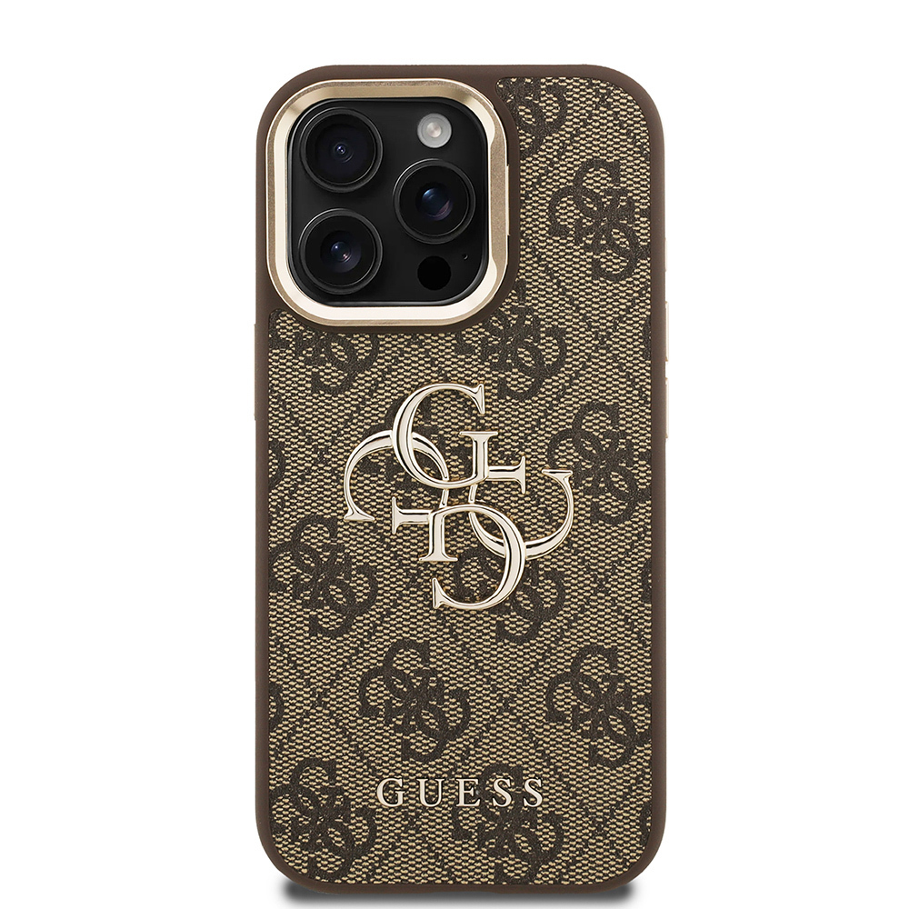 Apple iPhone 15 Pro Case Guess Original Licensed PU Leather 4G Patterned Metal Big 4G and Text Logo Camera Stand Cover - 6