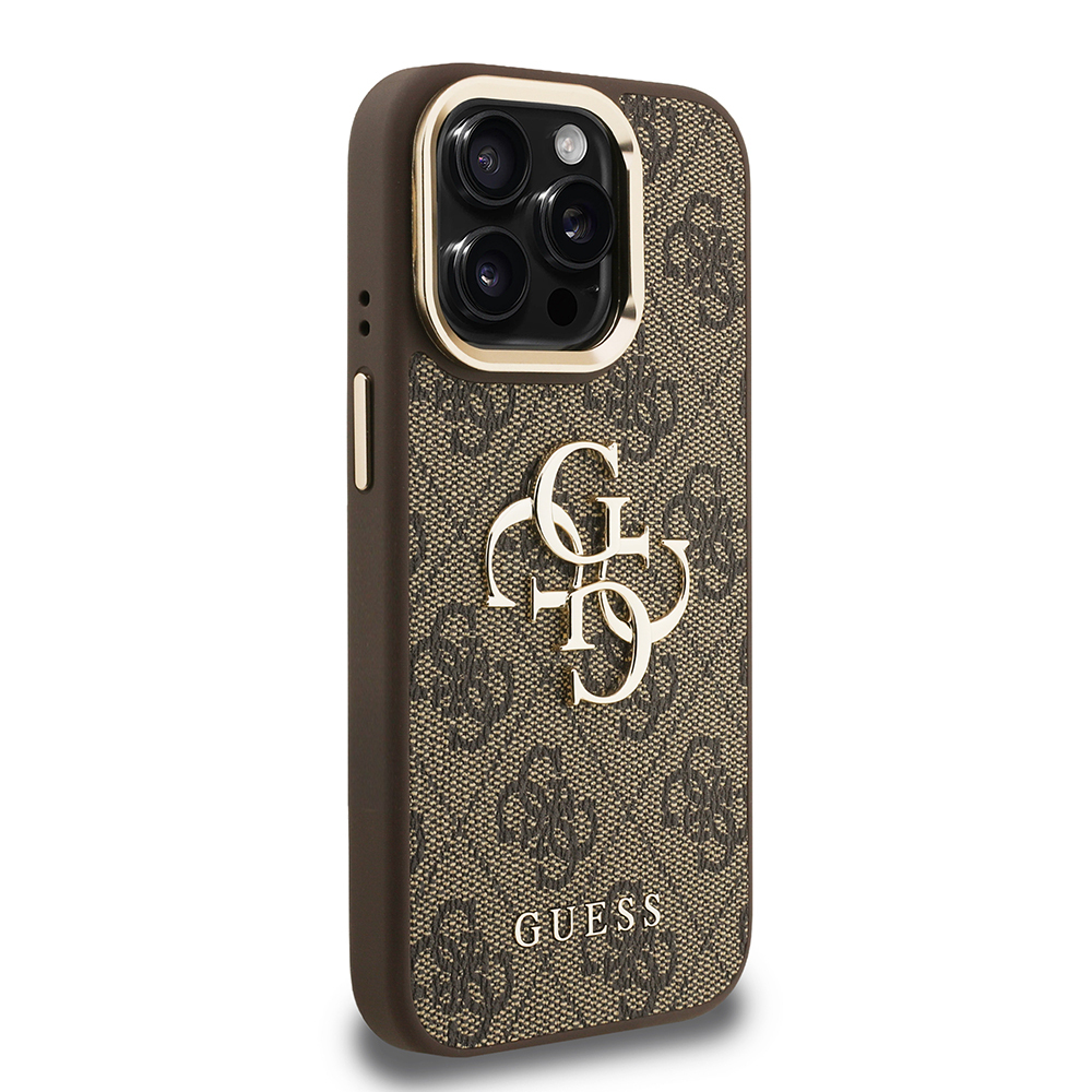 Apple iPhone 15 Pro Case Guess Original Licensed PU Leather 4G Patterned Metal Big 4G and Text Logo Camera Stand Cover - 7
