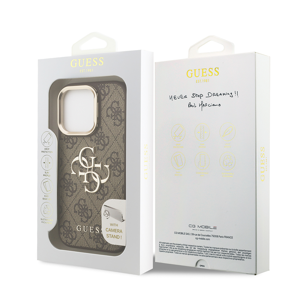 Apple iPhone 15 Pro Case Guess Original Licensed PU Leather 4G Patterned Metal Big 4G and Text Logo Camera Stand Cover - 11