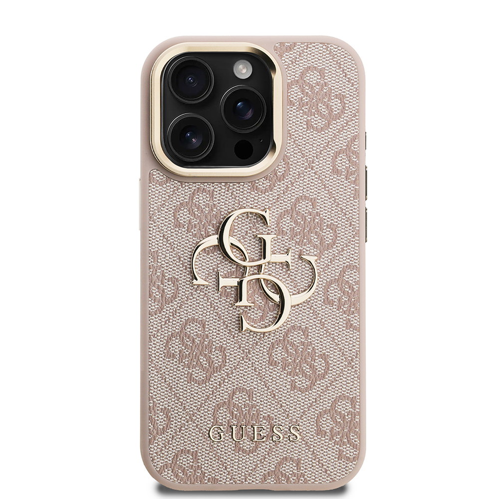 Apple iPhone 15 Pro Case Guess Original Licensed PU Leather 4G Patterned Metal Big 4G and Text Logo Camera Stand Cover - 13
