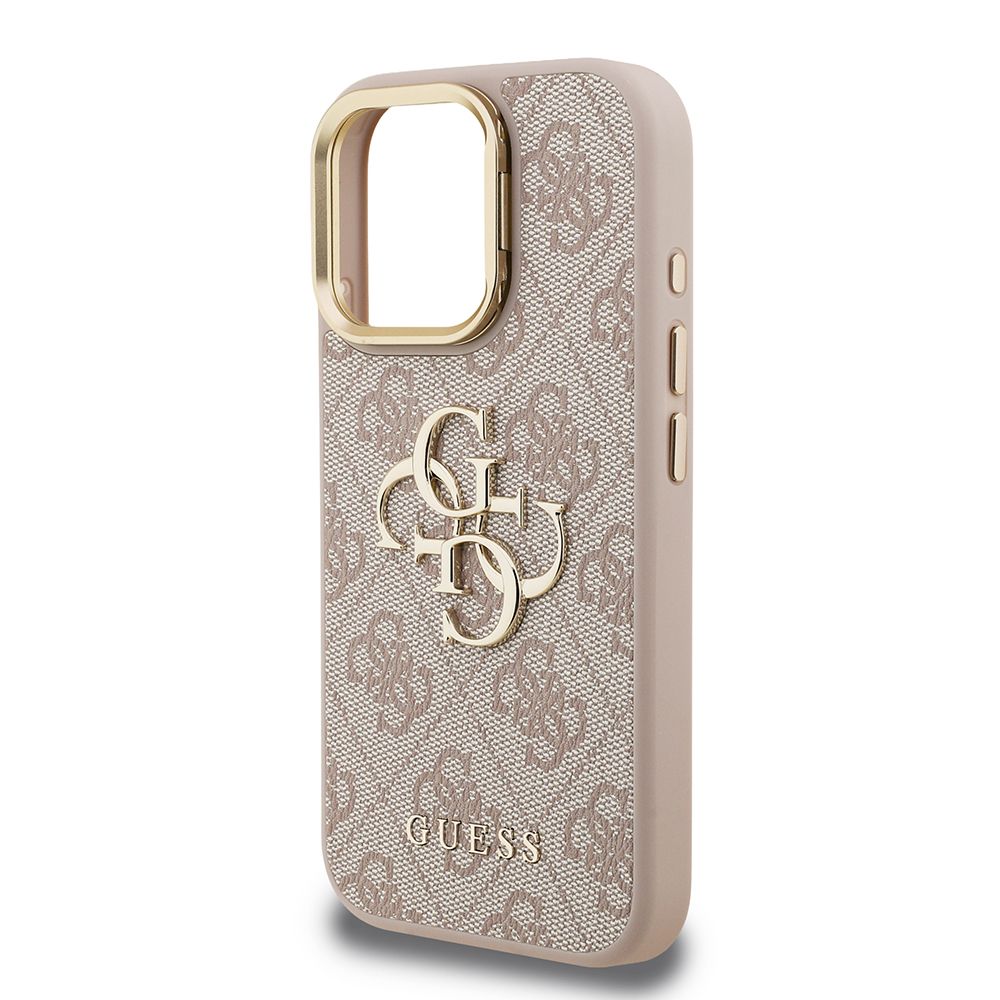 Apple iPhone 15 Pro Case Guess Original Licensed PU Leather 4G Patterned Metal Big 4G and Text Logo Camera Stand Cover - 16