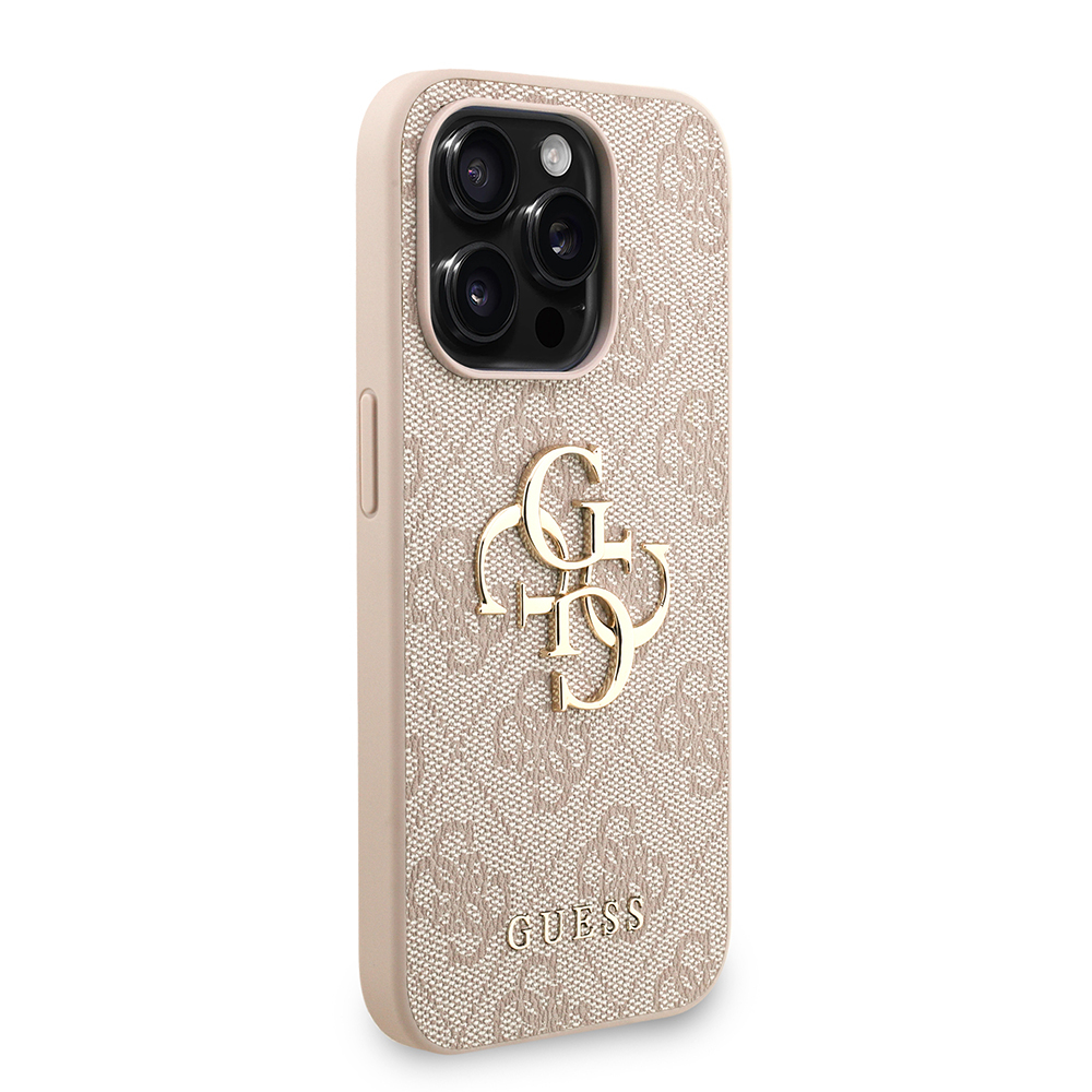 Apple iPhone 15 Pro Case Guess Original Licensed PU Leather Wrist Strap Rope Metal Large 4G and Text Logo Cover - 7