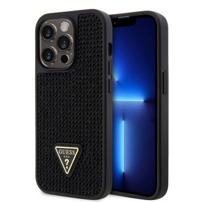 Apple iPhone 15 Pro Case Guess Original Licensed Stone Back Surface Cover with Triangle Logo Black