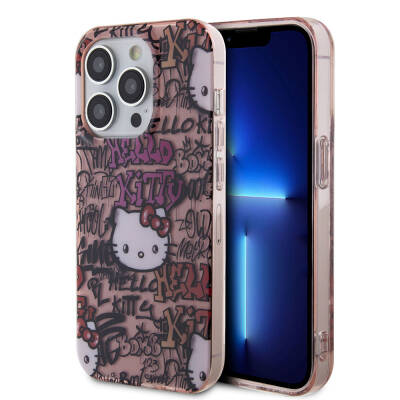 Apple iPhone 15 Pro Case Hello Kitty Original Licensed Iconic Logo Sticker Graffiti Cover Pink