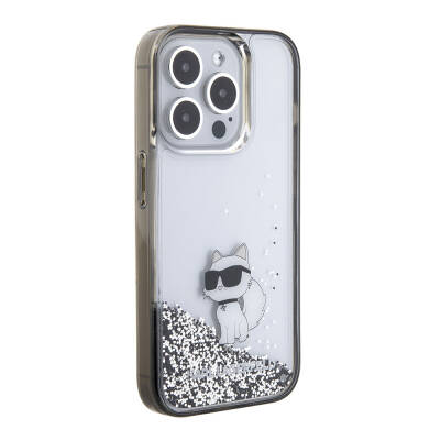 Apple iPhone 15 Pro Case Karl Lagerfeld Choupette Liquid Glitter Original Licensed Cover Colorless