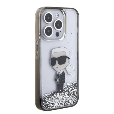 Apple iPhone 15 Pro Case Karl Lagerfeld Iconic Liquid Glitter Original Licensed Cover Colorless