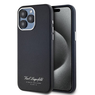 Apple iPhone 15 Pro Case Karl Lagerfeld Original Licensed KL Written Hotel Cover Black