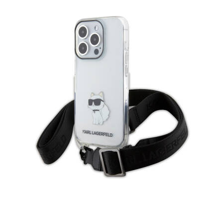 Apple iPhone 15 Pro Case Karl Lagerfeld Original Licensed Neck Strap Choupette Iconic Crossbody Cover Colorless