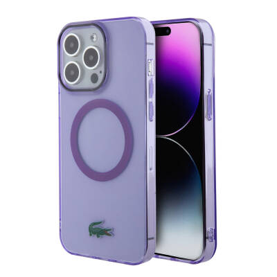 Apple iPhone 15 Pro Case Lacoste Original Licensed Magsafe Charging Feature Iconic Crocodile Logo Hard Parme Cover Purple