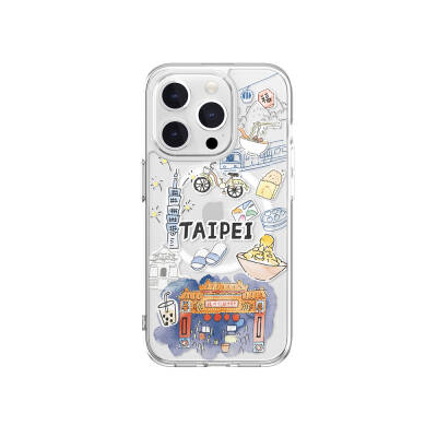 Apple iPhone 15 Pro Case Magsafe Charging Feature Drawing Pattern Shock Preventive Transparent Licensed Switcheasy City-M Taipei Cover Colorless