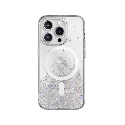 Apple iPhone 15 Pro Case Magsafe Charging Feature Shining Glitter Transparent Licensed Switcheasy Starfield-M Cover Colorless