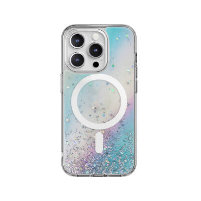 Apple iPhone 15 Pro Case Magsafe Charging Feature Shining Glitter Transparent Licensed Switcheasy Starfield-M Cover Colorful