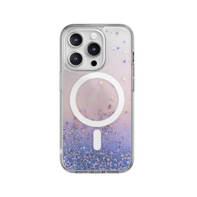 Apple iPhone 15 Pro Case Magsafe Charging Feature Shining Glitter Transparent Licensed Switcheasy Starfield-M Cover Purple