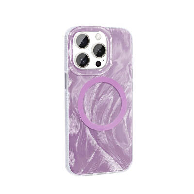 Apple iPhone 15 Pro Case Magsafe Charging Featured Brush Paint Patterned Zore Palette Cover Pink