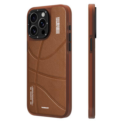 Apple iPhone 15 Pro Case Magsafe Charging Featured Youngkit Backboard Series Leather Cover Brown