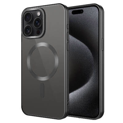 Apple iPhone 15 Pro Case Matte Design Zore Matte Setro Cover with Magsafe Wireless Charging Feature Black