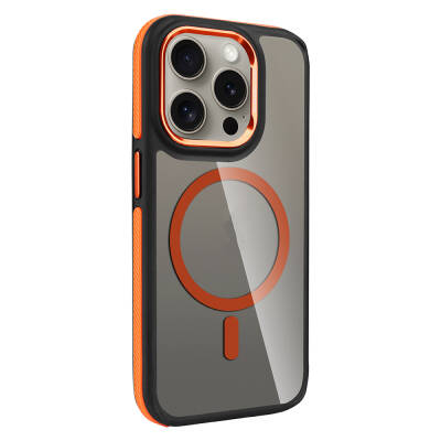 Apple iPhone 15 Pro Case Matte Look Magsafe Charging Feature Zore Solo Cover Orange