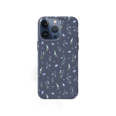 Apple iPhone 15 Pro Case Mini Meadow Flowers Patterned Coehl Prairie Cover Navy blue