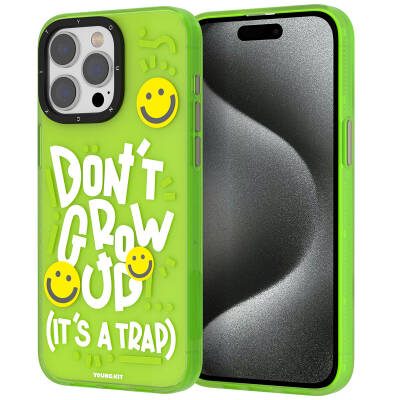 Apple iPhone 15 Pro Case Patterned Youngkit Happy Hearth Series Cover Green