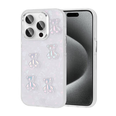 Apple iPhone 15 Pro Case Relief Figured Shiny Zore Eralli Silicone Cover Ayı