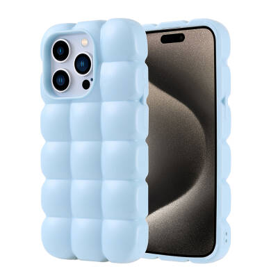 Apple iPhone 15 Pro Case Shiny Flexible Silicone Zore Dom Dom Cover Blue