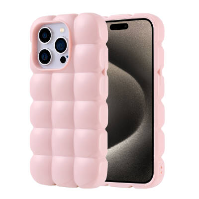 Apple iPhone 15 Pro Case Shiny Flexible Silicone Zore Dom Dom Cover Pink