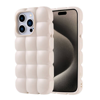 Apple iPhone 15 Pro Case Shiny Flexible Silicone Zore Dom Dom Cover White