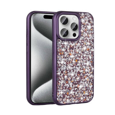 Apple iPhone 15 Pro Case Shiny Stone Design Zore Linea Cover Derin Mor