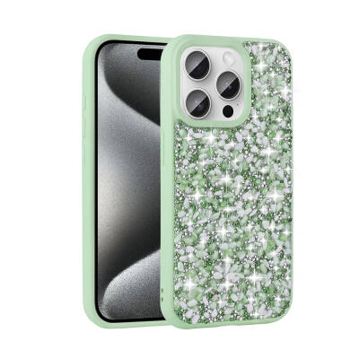 Apple iPhone 15 Pro Case Shiny Stone Design Zore Linea Cover Açık Yeşil