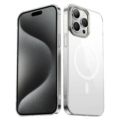 Apple iPhone 15 Pro Case Transparent G-Glass Cover with Zore Wireless Charging Feature Titanyum