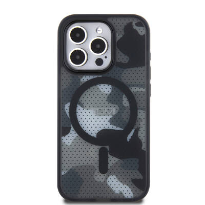 Apple iPhone 15 Pro Case TUMI Original Licensed Frosted Transparent Mesh Camouflage Patterned Cover with Magsafe Charging Feature Black