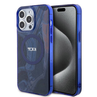 Apple iPhone 15 Pro Case TUMI Original Licensed Magsafe Charge Feature PC TPU Double Layer Liquid Printed Cover Navy blue