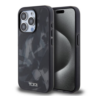 Apple iPhone 15 Pro Case TUMI Original Licensed Magsafe Frosted Transparent Brush Camouflage Patterned Cover with Charging Feature Black