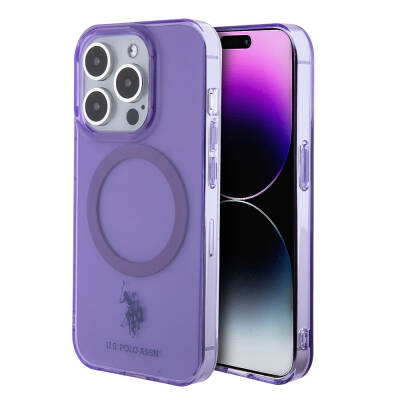 Apple iPhone 15 Pro Case U.S. Polo Assn. Original Licensed Magsafe Charging Featured Transparent Design Cover Purple