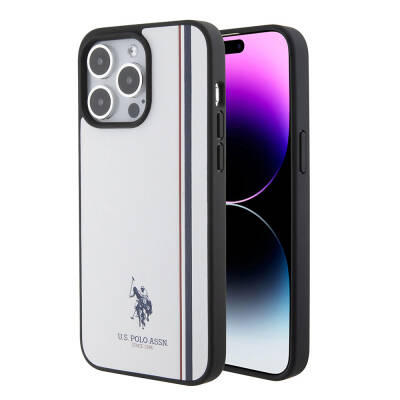 Apple iPhone 15 Pro Case U.S. Polo Assn. Original Licensed Three Color Stripe Design Print Logo Cover White