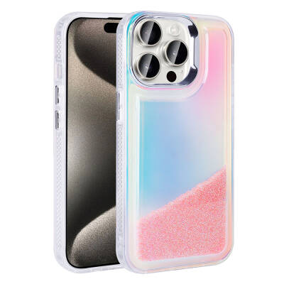 Apple iPhone 15 Pro Case with Airbag Colored Back Surface Bead Design Zore Kumul Cover Pink