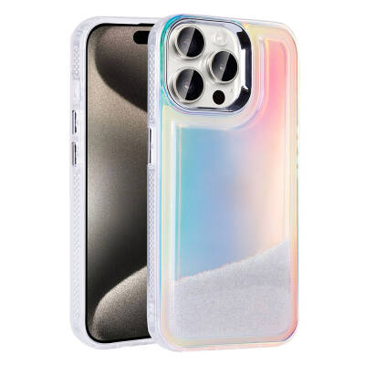 Apple iPhone 15 Pro Case with Airbag Colored Back Surface Bead Design Zore Kumul Cover Şeffaf