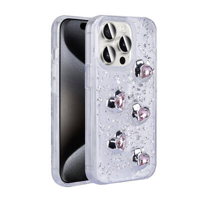 Apple iPhone 15 Pro Case with Airbag Glitter Back Surface Zore Shimmer Silicone Cover Beyaz-Kalp