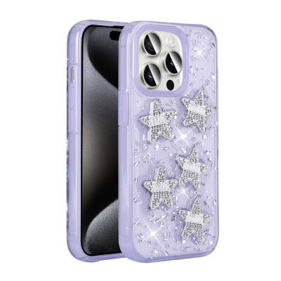 Apple iPhone 15 Pro Case with Airbag Glitter Back Surface Zore Shimmer Silicone Cover Lila