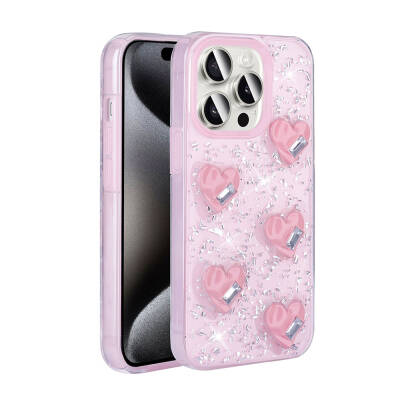 Apple iPhone 15 Pro Case with Airbag Glitter Back Surface Zore Shimmer Silicone Cover Pink