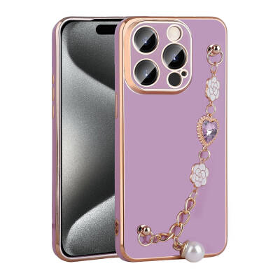 Apple iPhone 15 Pro Case with Hand Grip Camera Protection Zore Taka Silicone Cover Purple