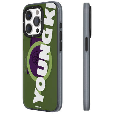 Apple iPhone 15 Pro Case with Magsafe Charging Feature Youngkit Binfen Series Text Themed Cover Green