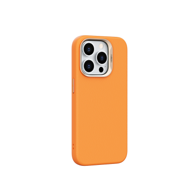 Apple iPhone 15 Pro Case Wiwu SP-019 Vegan Leather Leather Cover Magsafe Charging Feature Orange