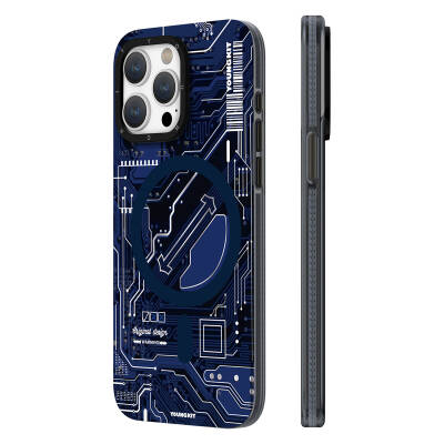 Apple iPhone 15 Pro Case YoungKit Technology Series Cover with Magsafe Charging Feature Navy blue