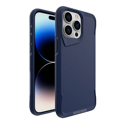 Apple iPhone 15 Pro Case Zore Airbag Edged T-Max Matte Stand Cover Navy blue