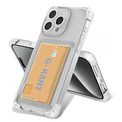 Apple iPhone 15 Pro Case Zore G-Card Cover with Airbag Design and Transparent Card Holder Colorless