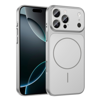 Apple iPhone 15 Pro Case Zore M-Safe Charging Camera Protection Formen Cover Silver