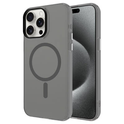 Apple iPhone 15 Pro Case Zore Magsafe Charging Feature Frosted Transparent C-Pro Hard Cover Dark Grey